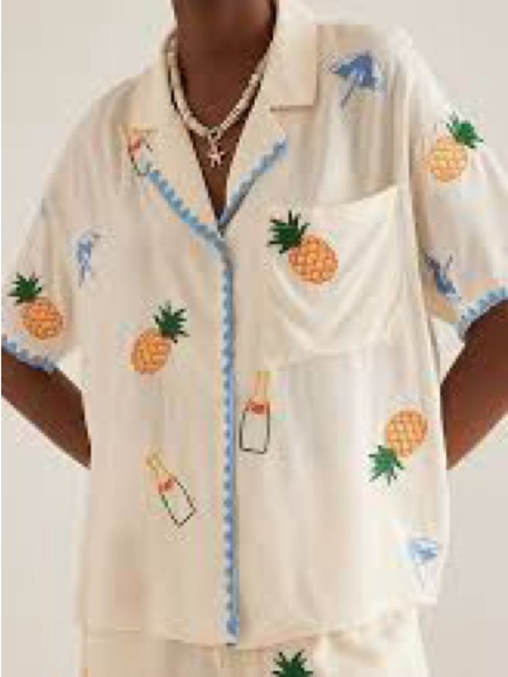 Flat White Embroidered Buttonup